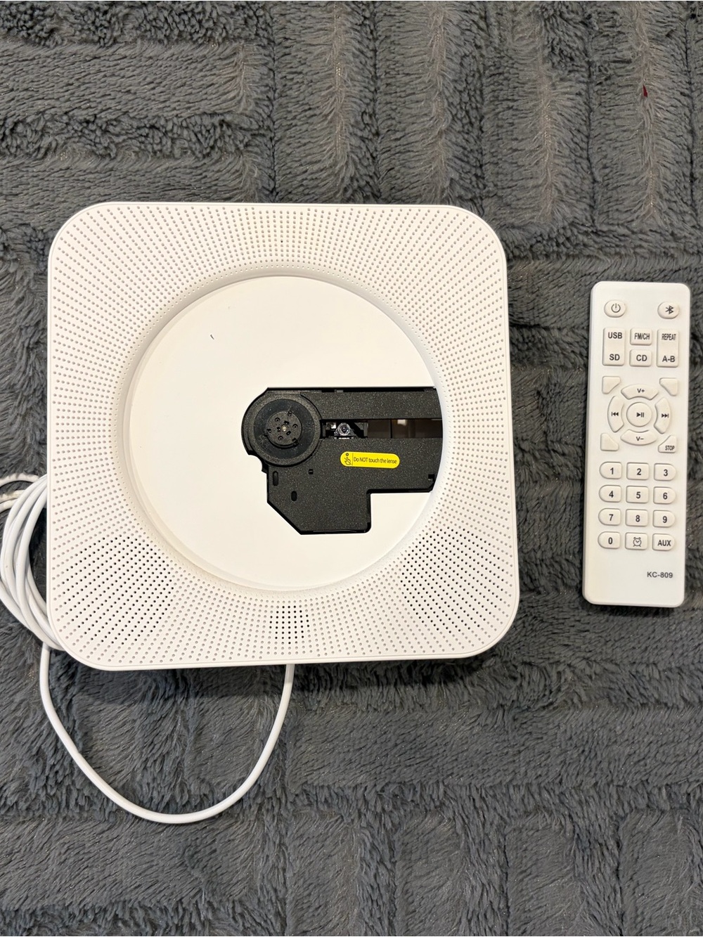 White CD Player with Remote - Bluetooth.